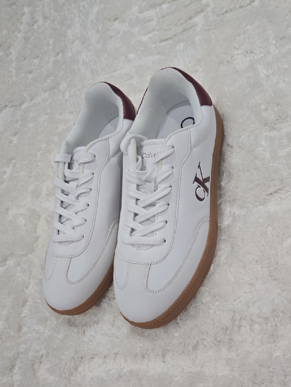 Calvin Klein Women’s White Burgundy Sneakers Size 11 M Casual Lace Up Shoes